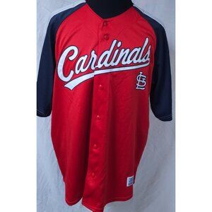 Vtg St Louis Cardinals Dynasty Series XL Red Blue Grey Button Spellout Jersey